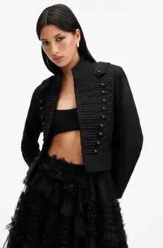 AllSaints geaca de lana RUMMY culoarea negru, un singur rand de nasturi, W029OC imagine