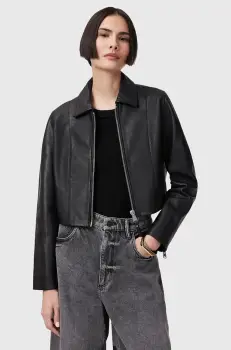 AllSaints geaca de piele ALMA culoarea negru, de tranzitie, W007LC imagine