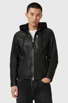 AllSaints geaca de piele ASHTON culoarea negru, de tranzitie, M013LD imagine