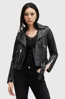 AllSaints geaca de piele BALFERN BIKER femei, culoarea negru, de tranzitie, W084LB imagine