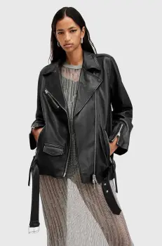 AllSaints geaca de piele BILLIE femei, culoarea negru, de tranzitie, W091LB imagine