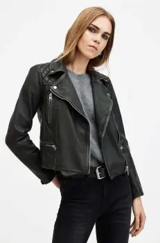 AllSaints geaca de piele CARGO BIKER femei, culoarea negru, de tranzitie, W085LB imagine