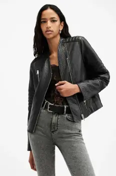 AllSaints geaca de piele CAWLEY femei, culoarea negru, de tranzitie, W027LA imagine