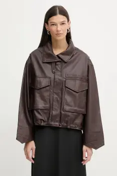 AllSaints geaca de piele CLAY culoarea rosu, de tranzitie, W108LD imagine