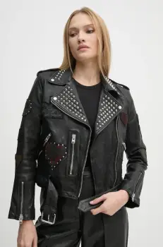 AllSaints geaca de piele COLLEGE femei, culoarea negru, de tranzitie, W138LB imagine