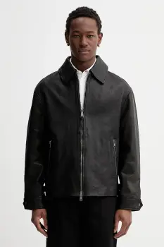 AllSaints geaca de piele culoarea negru, de tranzitie, M054LD imagine