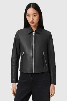 AllSaints geaca de piele culoarea negru, de tranzitie, W057LD imagine