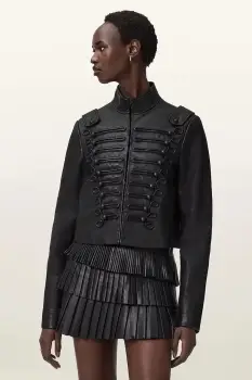 AllSaints geaca de piele culoarea negru, de tranzitie, W075LD imagine