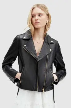 AllSaints geaca de piele DALBY femei, culoarea negru, de tranzitie imagine