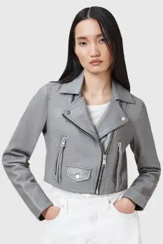 AllSaints geaca de piele ELORA culoarea gri, de tranzitie, W069LC imagine