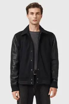 AllSaints geaca de piele ENDLETON culoarea negru, de tranzitie, M012LC imagine