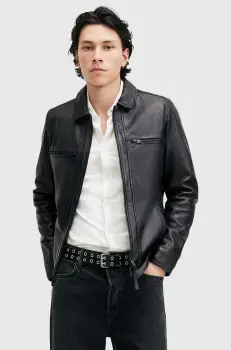 AllSaints geaca de piele LUCK JACKET barbati, culoarea negru, de tranzitie, M069LB imagine