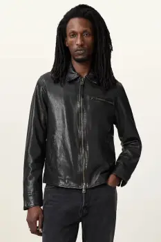 AllSaints geaca de piele MILLER culoarea negru, de tranzitie, M009LA imagine