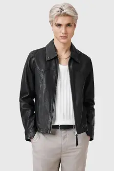 AllSaints geaca de piele NELLCOT culoarea negru, de tranzitie, M019LC imagine