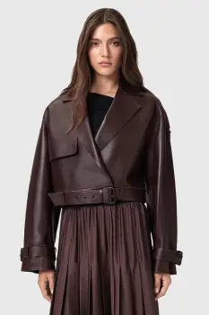 AllSaints geaca de piele OPHELIA culoarea verde, de tranzitie, oversize, W045LB imagine