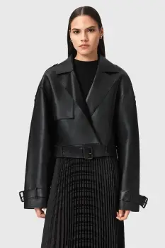 AllSaints geaca de piele OPHELIA culoarea verde, de tranzitie, oversize, W045LB imagine