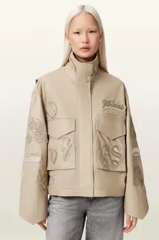 AllSaints geaca de piele pentru femei, din piele CLAY imagine