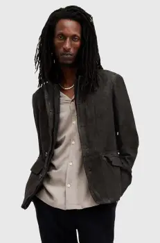 AllSaints geaca de piele SURVEY LTHR BLAZER barbati, culoarea gri, de tranzitie, M061LB imagine