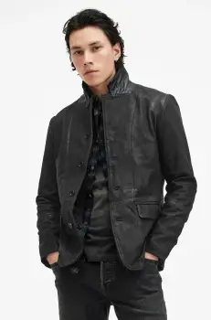 AllSaints geaca de piele SURVEY LTHR BLAZER barbati, culoarea negru, de tranzitie, M061LB imagine
