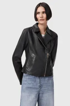 AllSaints geaca de piele VELA culoarea negru, de tranzitie, W089LB imagine