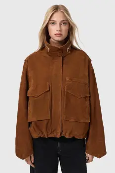 AllSaints geaca din piele intoarsa culoarea maro, de tranzitie, W087LD imagine