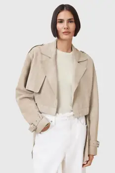 AllSaints geaca din piele intoarsa OPHELIA culoarea bej, de tranzitie, oversize, W054LC imagine