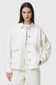 AllSaints geaca jeans HETTIE FRAY culoarea alb, de tranzitie, oversize, W007PC imagine
