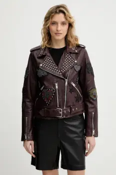 AllSaints geaca ramones de piele COLLEGE culoarea negru, de tranzitie, W138LB imagine