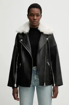 AllSaints geaca ramones de piele VENDRA culoarea negru, de tranzitie, oversize, W021LD imagine