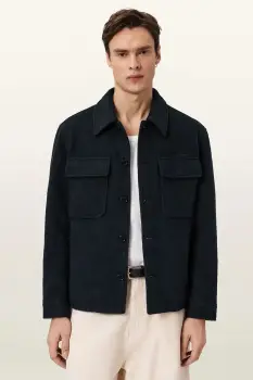 AllSaints geaca tip camasa pentru barbati, cu amestec de lana CAYSON imagine