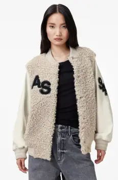 AllSaints geaca VALERIE femei, culoarea bej, de tranzitie, oversize, W083LB imagine