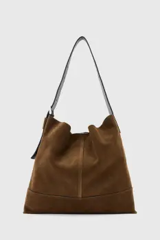 AllSaints geanta de mana din piele intoarsa ASHA culoarea maro, W368XD imagine