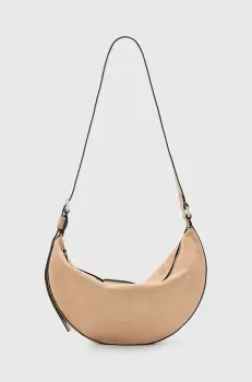 AllSaints geanta de mana din piele intoarsa HALFMOON culoarea bej, W098XC imagine