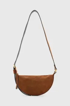 AllSaints geanta de mana din piele intoarsa HALFMOON culoarea maro, W334XC imagine