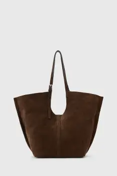 AllSaints geanta de piele intoarsa ARA culoarea maro, W338XC imagine