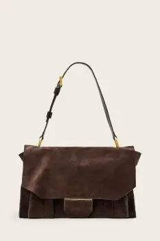 AllSaints geanta din nubuck URSA culoarea maro, W321XC imagine