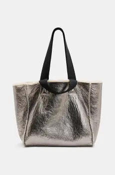 AllSaints geanta din piele cu doua fete IZZY SHEARLING culoarea maro, W056XB imagine