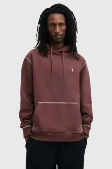 AllSaints hanorac de bumbac AMIR barbati, culoarea bordo, cu gluga, neted, M038NB imagine