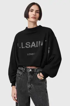 AllSaints hanorac de bumbac BIGGY ASTER femei, culoarea negru, cu imprimeu, W094JC imagine