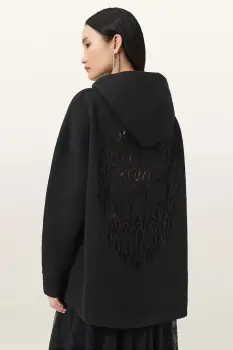 AllSaints hanorac de bumbac CRANEO culoarea negru, cu gluga, cu imprimeu, W064JD imagine