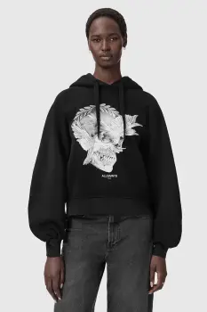 AllSaints hanorac de bumbac culoarea negru, cu gluga, cu imprimeu, W092JD imagine