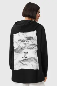 AllSaints hanorac de bumbac ETTI culoarea negru, cu gluga, cu imprimeu, W054JD imagine