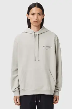 AllSaints hanorac de bumbac FUTURE culoarea gri, cu gluga, cu imprimeu, M002ND imagine