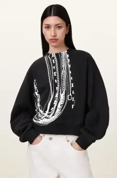 AllSaints hanorac de bumbac METALLO DANA femei, culoarea negru, cu imprimeu, W040JC imagine