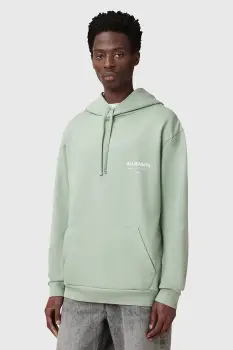 AllSaints hanorac de bumbac UNDERGROUND culoarea verde, cu gluga, cu imprimeu, M034NB imagine