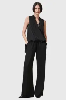 AllSaints pantaloni ALBA femei, culoarea negru, lat, high waist, W018TC imagine