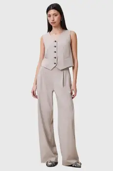 AllSaints pantaloni ALEIDA femei, culoarea bej, lat, medium waist, W037QC imagine