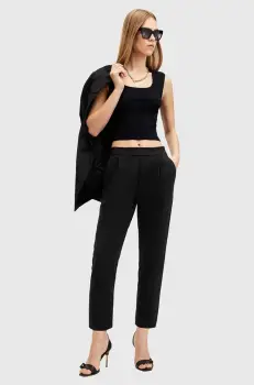 AllSaints pantaloni ALEIDA TRI TROUSER femei, culoarea negru, fason chinos, medium waist, W009QZ imagine
