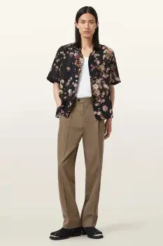 AllSaints pantaloni cu lana TALLIS culoarea maro, drept, M021TD imagine