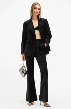 AllSaints pantaloni de bumbac SEVENH culoarea negru, evazati, high waist, W027QB imagine